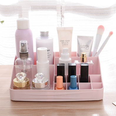 Skincare Organizer with Drawers, Brush Slots & Mirror